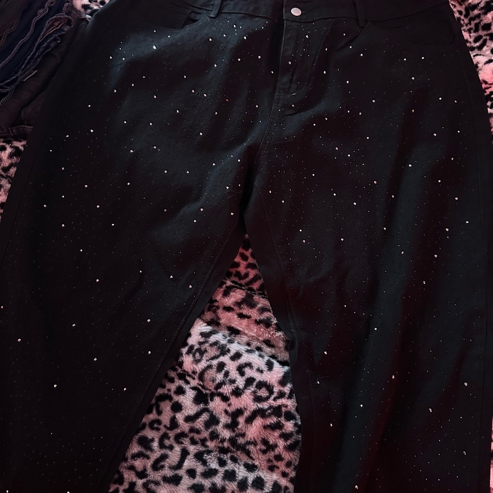 SHEIN Black Flare Jeans with White Accents
